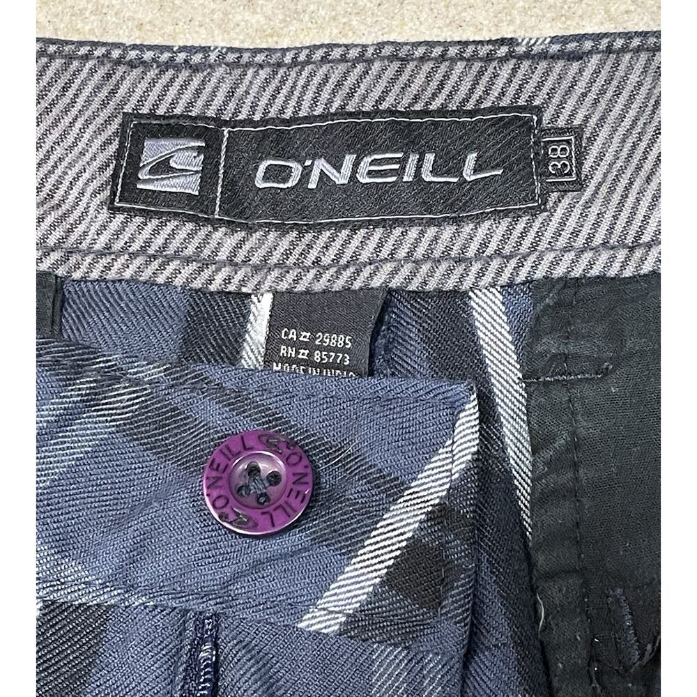 O'Neill Men's Plaid Blue Casual Shorts Size 38 Flat Front Pockets Zip - Picture 11 of 12